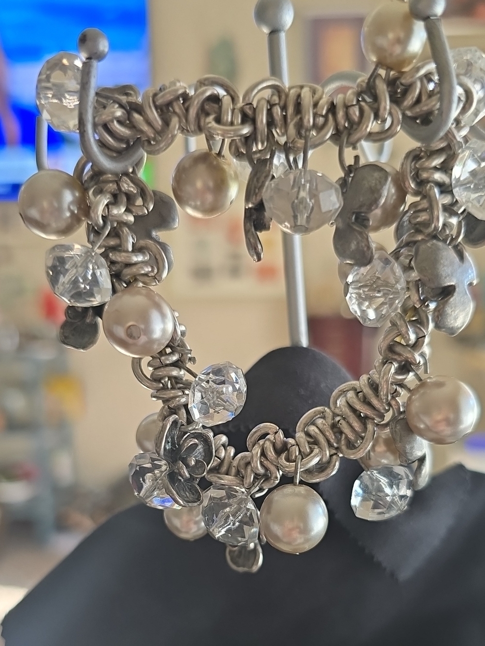 Silver-Tone Pearl & Crystal Charm Bracelet - Unbranded